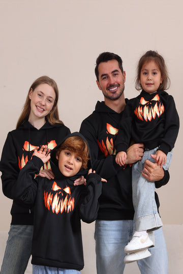 Sudaderas familiares de Halloween con capucha Black Devil Pumpkin Print